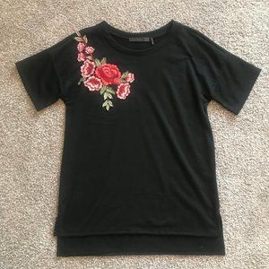 Floral Embroidered Black Blouse